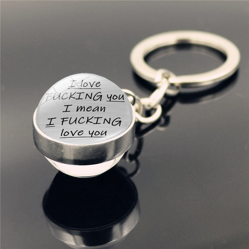 Wholesale Couple Alphabet Keychain Double Sided Glass Ball Pendant Keychains